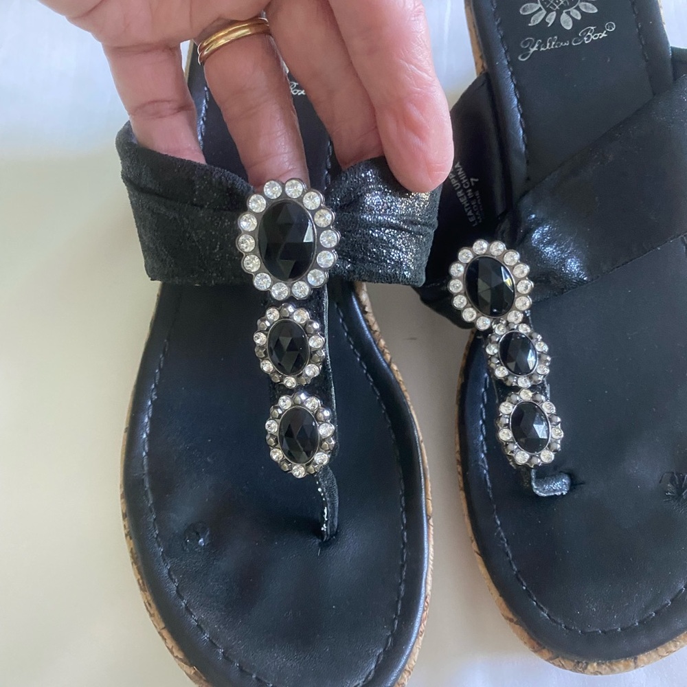 Yellow Box Black Jeweled Thong Sandals